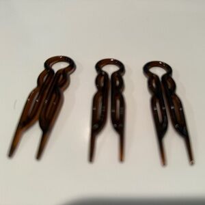 Set of 3 French-style curved tortoise shell hair pins for elegant up dos